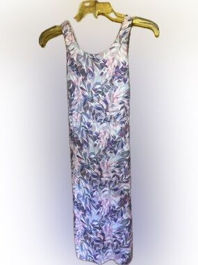 Leaf-Print Athletic Tank Dress in Pastel Purple and Pink
